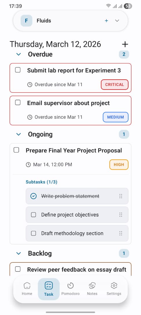 Trak Task List - Mobile